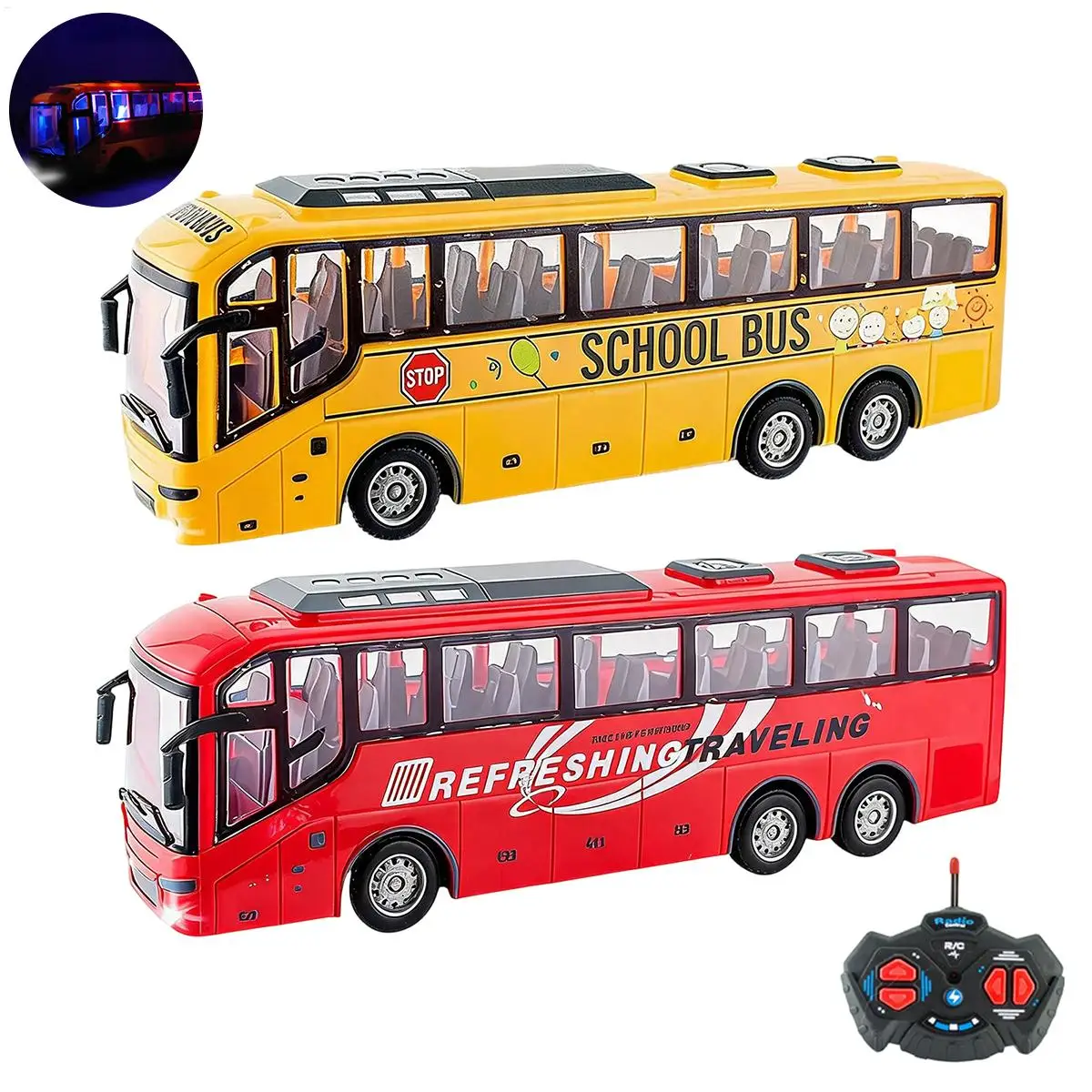 RC Bus 1:30 Scale Electric Wireless Vehicle Toy Light Tour Bus Model Children Home Backyard Garden Park Birthday Christmas Gifts