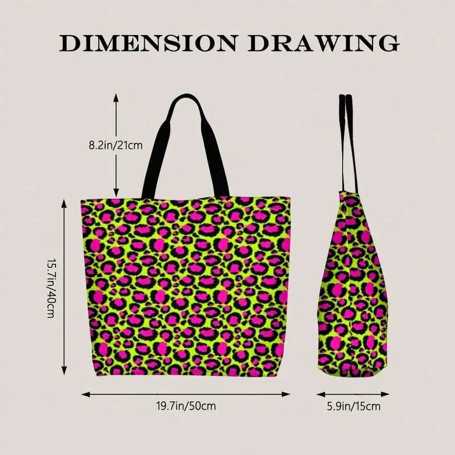 Neon Leopard Print Tote Bag Women Fashion Casual Handbag Hot Pink Lime Green Animal Print view 2