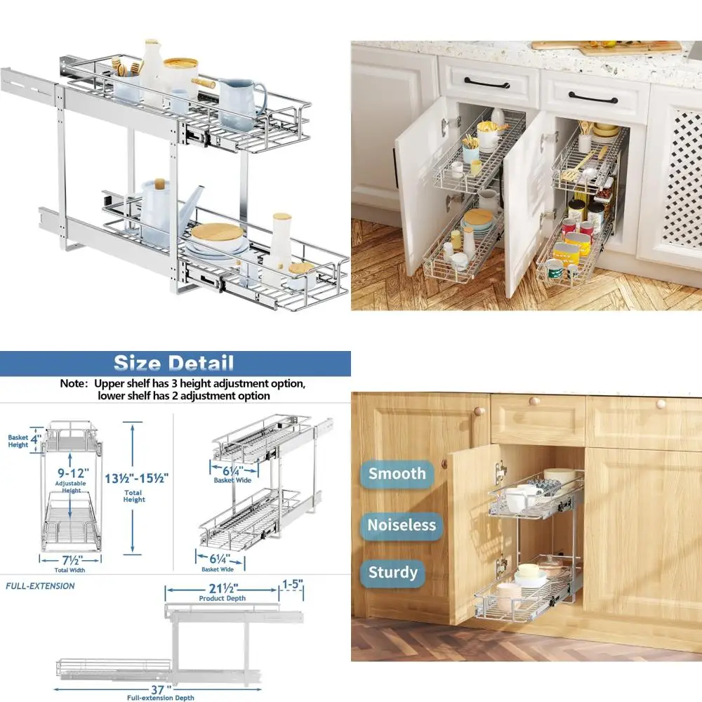 

2-х уровневый выдвижной ящик-органайзер для кастрюль и сковородок, полка для хранения в кухонном шкафу, компактное решение
