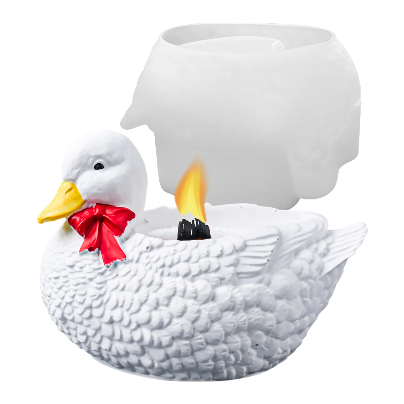 3D Duck Candle Jar Mold for DIY Epoxy Resin Jewelry Storage Box Mould Plaster Cement Concrete Flowerpot Casting Molds Home Decor