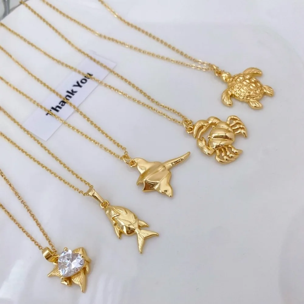 10 Pcs Brass Plated Marine Life Glossy Finish Pendant DIY Necklace Bracelet Making Turtle Fish Crab High End Jewelry Accessories