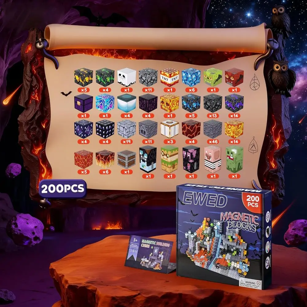 STEM Blocs de construction magnétiques 200 pièces pour enfants, ensemble éducatif sur le thème du château pour les 3 à 12 ans