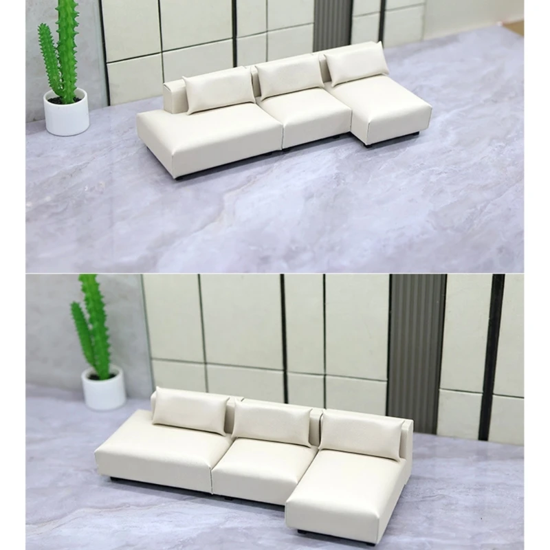 Simple Couch Mini Sofa Set Soft Fabric Dollhouses Furniture 1/20 Scale Leather Couch with Model Displays view 6