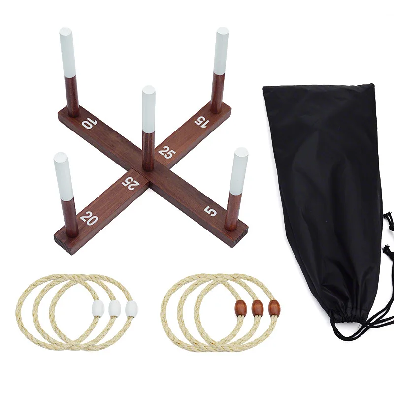Base cruzada + saco de armazenamento + 6 alças de corda de cânhamo anéis jogo crianças anel lance cabine esportes ao ar livre brinquedos jogando jogos de treinamento de velocidade