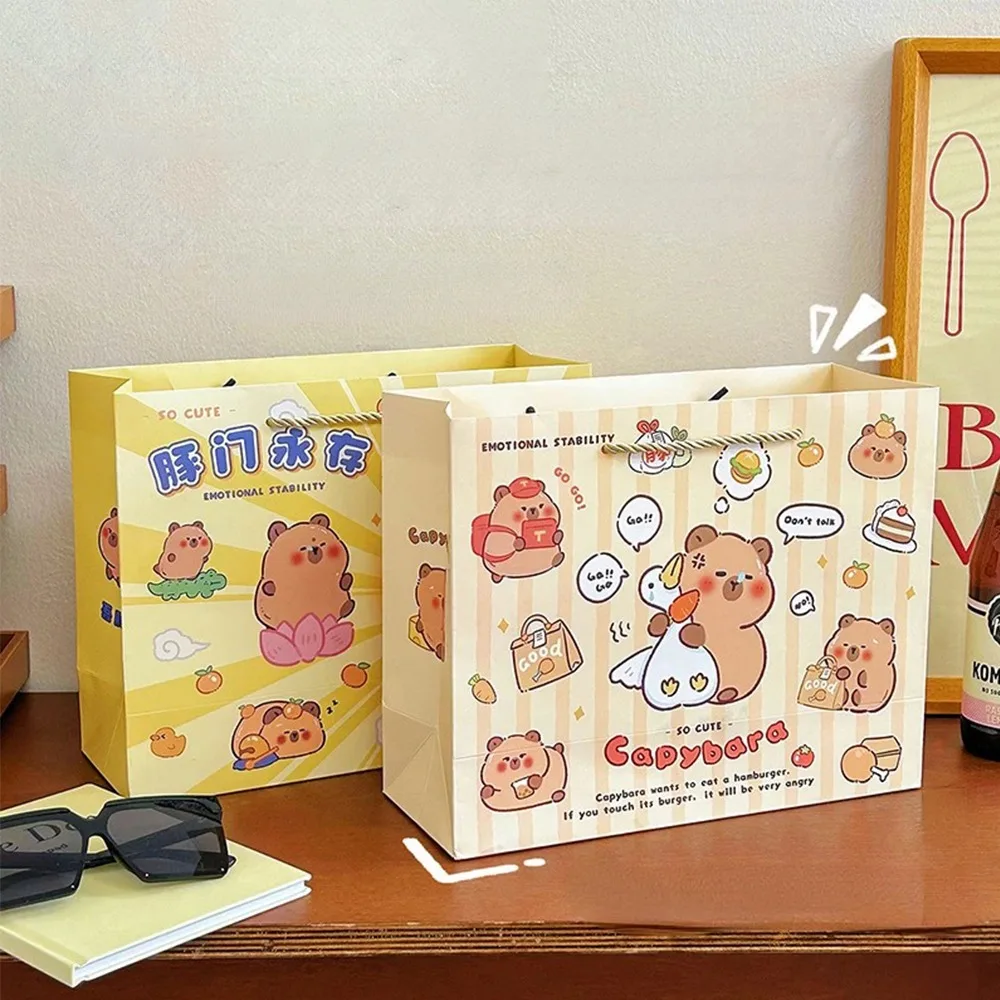 Capybara Cartoon Paper Bags Hand-held Paper Bags Rectangular Gift Candy Colorful Shopping Bags Party Birthday Supplies