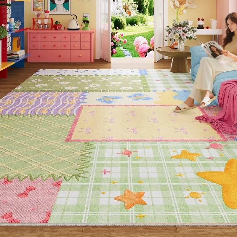 Dopamine Colooful Living Room Carpet Home Decor Bedroom Soft Rug Foldable Machine Washable Sofa Coffee Table Nonslip Floor Mat