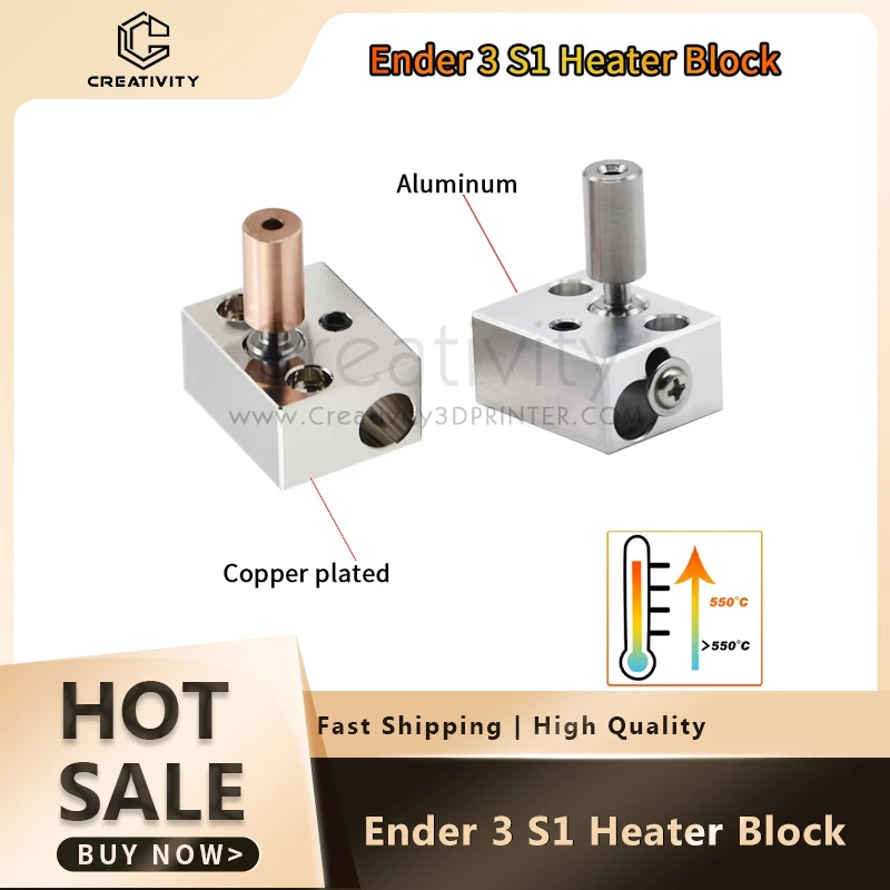 Ender 3 S1 Heater Block Sprite Extruder Heater Block Kit Bi-metal Heatbreak Copper Plated for Ender-3 S1 CR-10 Smart Pro