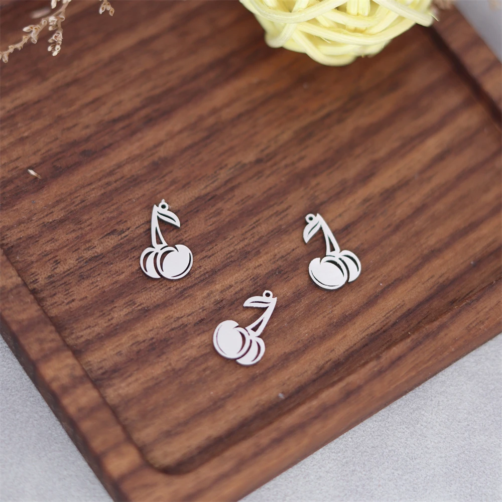 3pcs/lot Stainless Steel Tiny Fruit Cherry Pendant for DIY Jewelry Making Necklace Bracelets Earrings Charm Findings