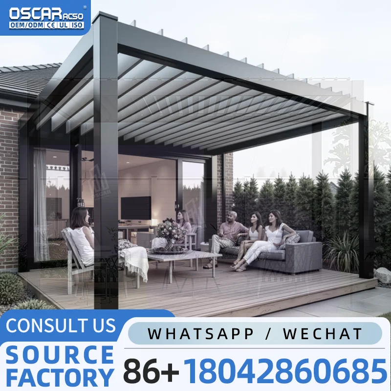 Modern Retractable Customizable Size Outdoor Aluminium Louvered Gazebo for Wedding Backyard Patio American Outdoor Venue pergola