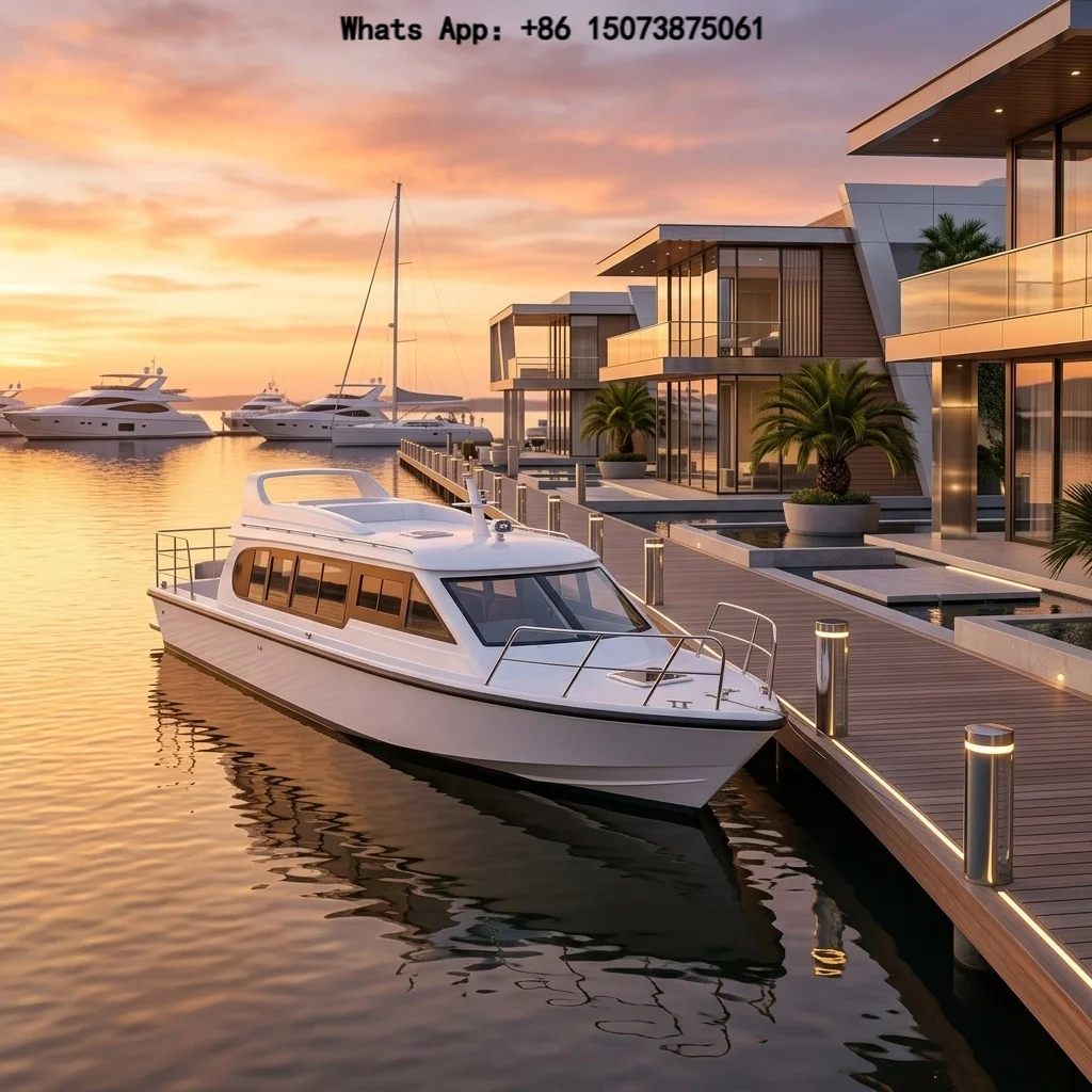 13.8m Fiberglass 300HP 11 Knots Sports Cruising Yacht Outboard Boat River Sightseeing Leisure Passenger Transport Remote