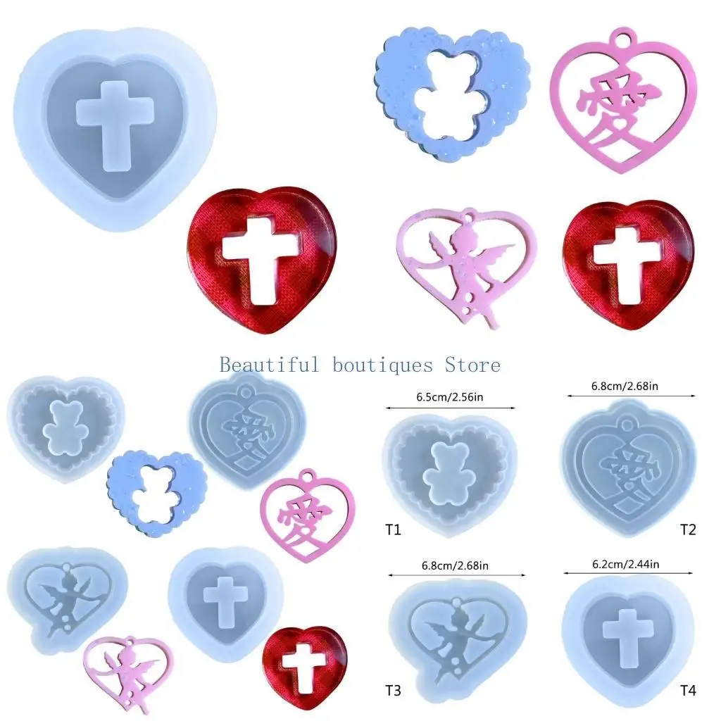 U4LF Pendant Mould Clay Molds Heart Shaped Silicone Keychain Moulds Silicone Material Perfect Gift for DIY Hand Making Lover