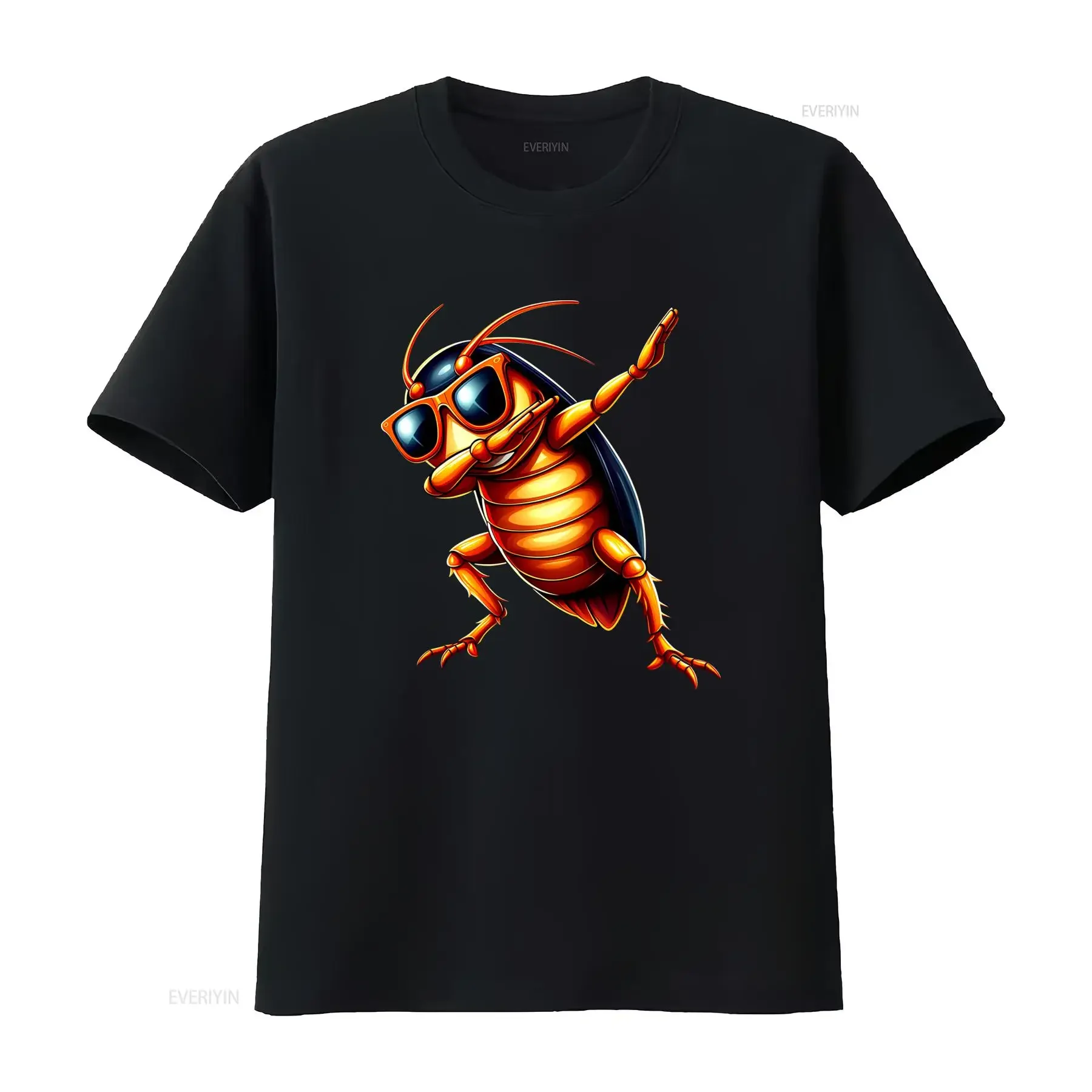 Cool Funny Cartoon Dab Pose Sunglasses Cockroach Streetwear Print Casual T Shirt vintage Washed Soft graphic Stylish Versatile