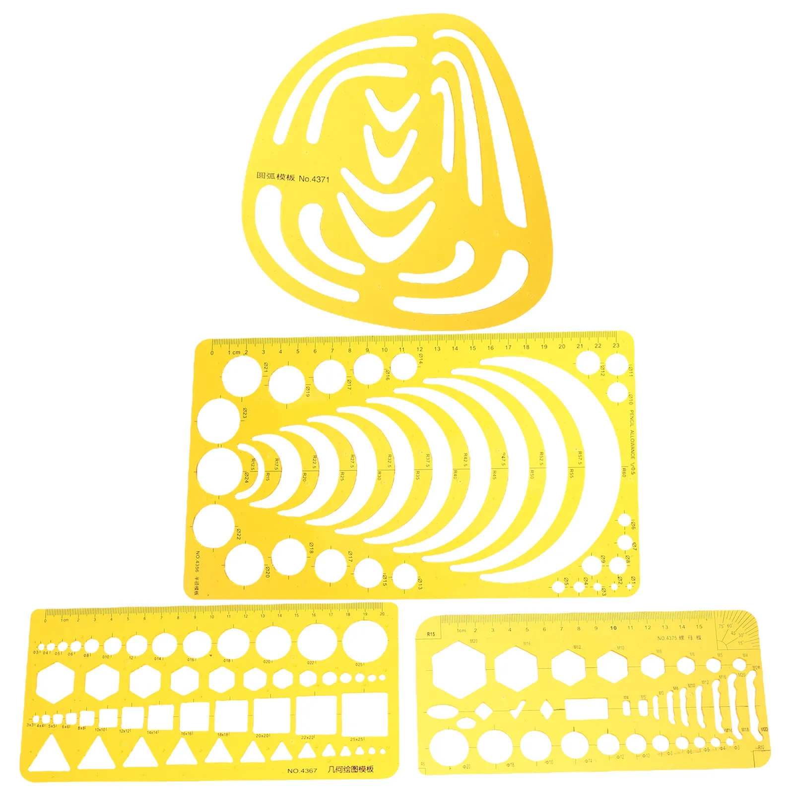 4Pcs Versatile Curve Drawing Template Set Includes Circles Square Triangle Hexagon for Architecture Design Drafting