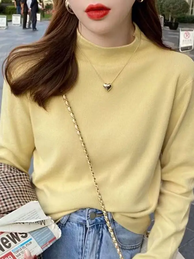 

Soft Knitted Half High Neck Spring Base Layer Shirt Women's Autumn Winter Gentle Color Inner Wear Overhead Sweater