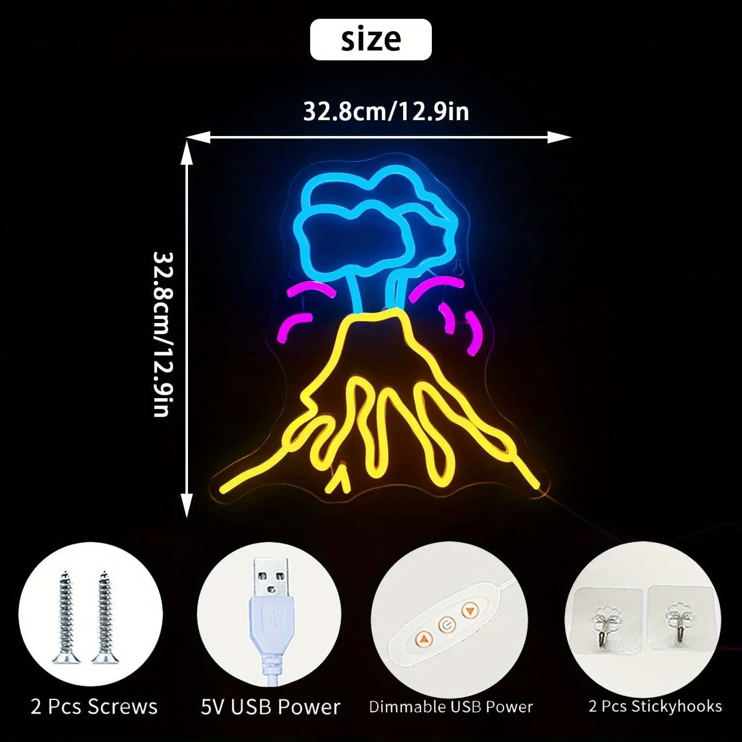 Volcano Neon Sign Fun Neon Sign for Wall Decoration USB Mountain Led Sign for Hotel Led Gamer Neon Sign Game Room Bar Club Decor