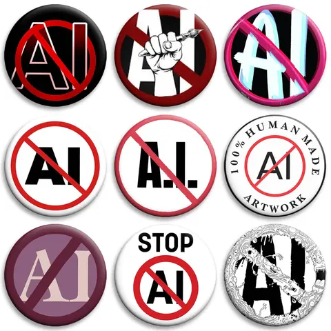No AI. Creative Brooch Artists Against AI Aesthetic Pins Handmade Tinplate Badge on Backpack Accessories Clothes Hat Decor Gifts