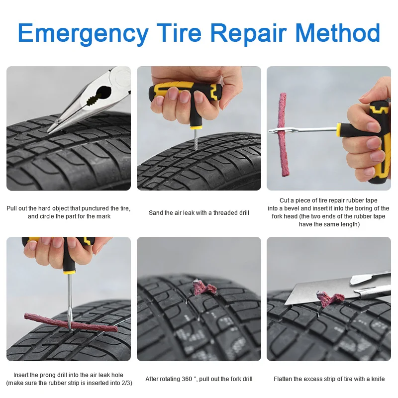 Tire Repair Kit Studding Tool Set Car Tire Repair Tool Car Accessories Auto Bike Tubeless Tire Cement Tool Puncture Plug