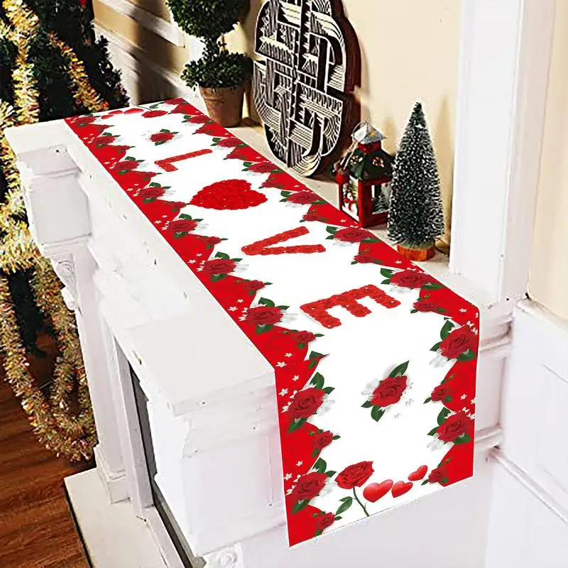 Heart Arrow Love Table Runner Creative Valentine Day Love Heart Flag Design Table Cloth For Special Valentine Day Decorations