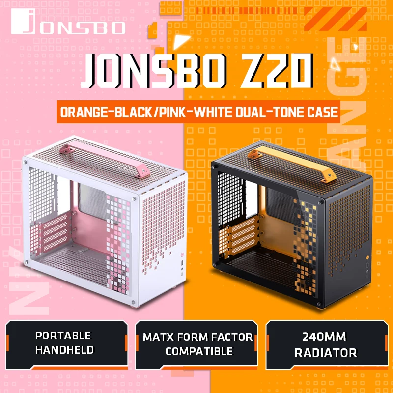 

JONSBO Z20 Pink White MATX ATX Chassis 20L Detachable Handle Case 163mm Air-Cooled Graphics Card Type-C Desktop Small Space