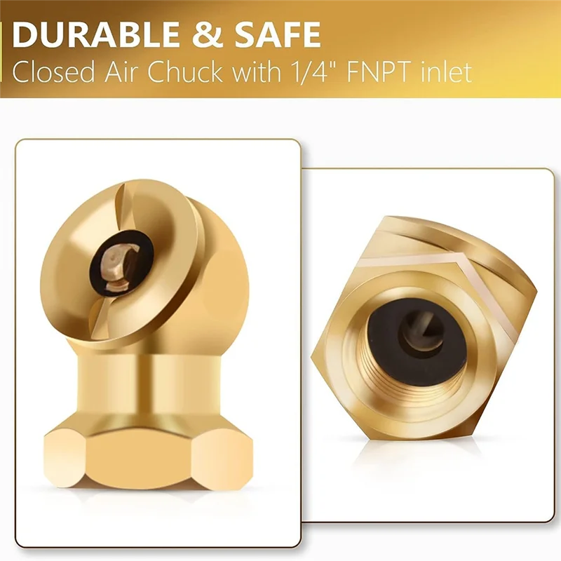 Inflador de bola de latón cerrado con mandril de aire portátil A38M de 1/4 pulgadas para inflador, piezas de repuesto de compresor, accesorios, paquete de 3