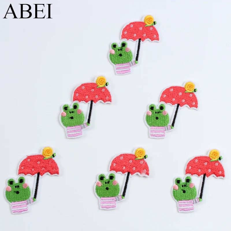 10pcs Cartoon Cute Frog Umbrella Stickers Embroidery Patches DIY Garments Apparel Jeans Badge Handmade Appliques Accessories