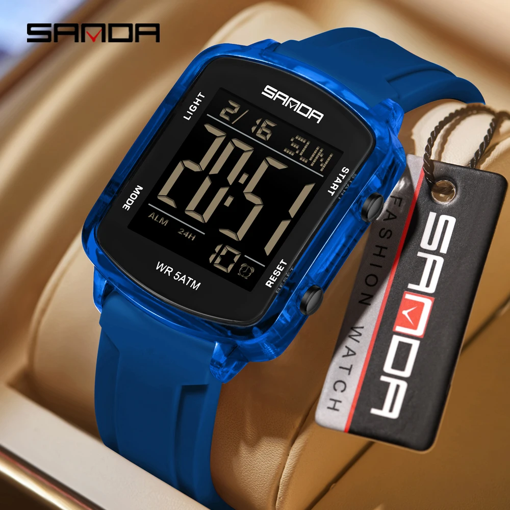 

SANDA 6351 new men's fashionable transparent electronic watch, 5ATM waterproof night light multifunctional