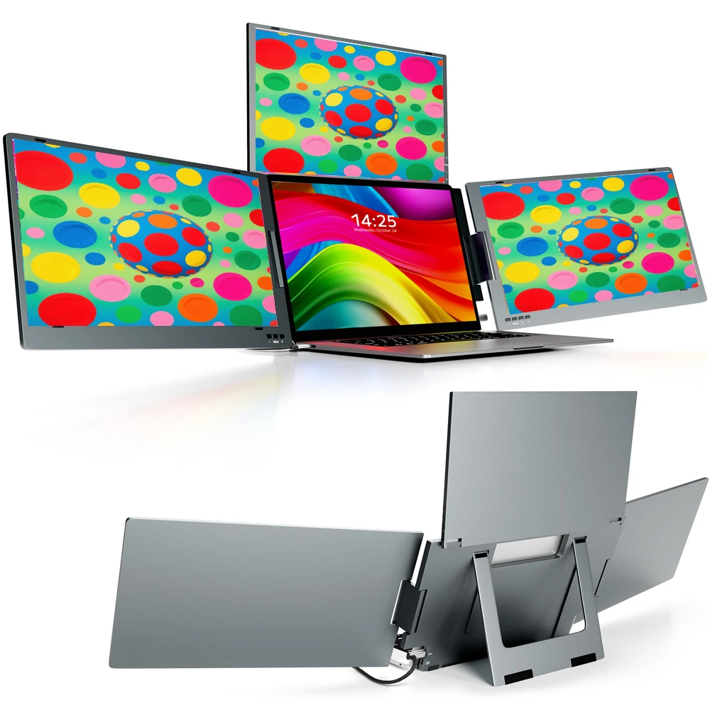 

Large Screen Triple Monitor Kit - 3x15.6" Portable Displays For Multitasking