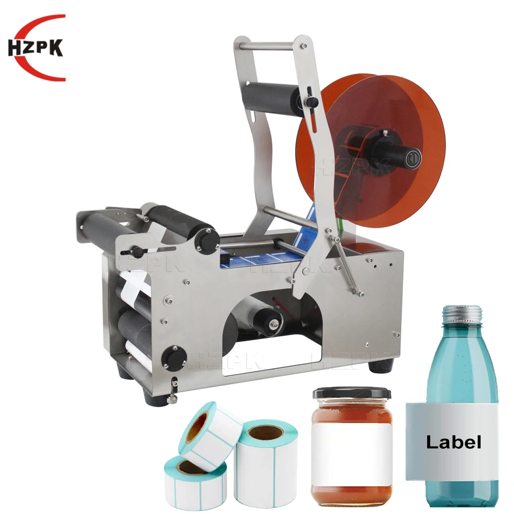 HZPK Semi-automatic Desktop Round Plastic Bottle Cans Sticker Labeling Printing Machine With Stainless Steel Housing