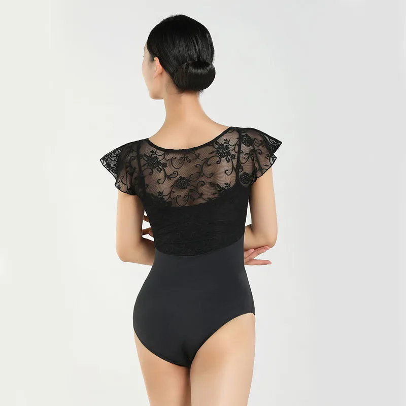 Ballerina Ballet Leotard Black Lace Dance Bodysuit Adult Gymnastic Leotards Fake Two Piece Gymnastics Leotards