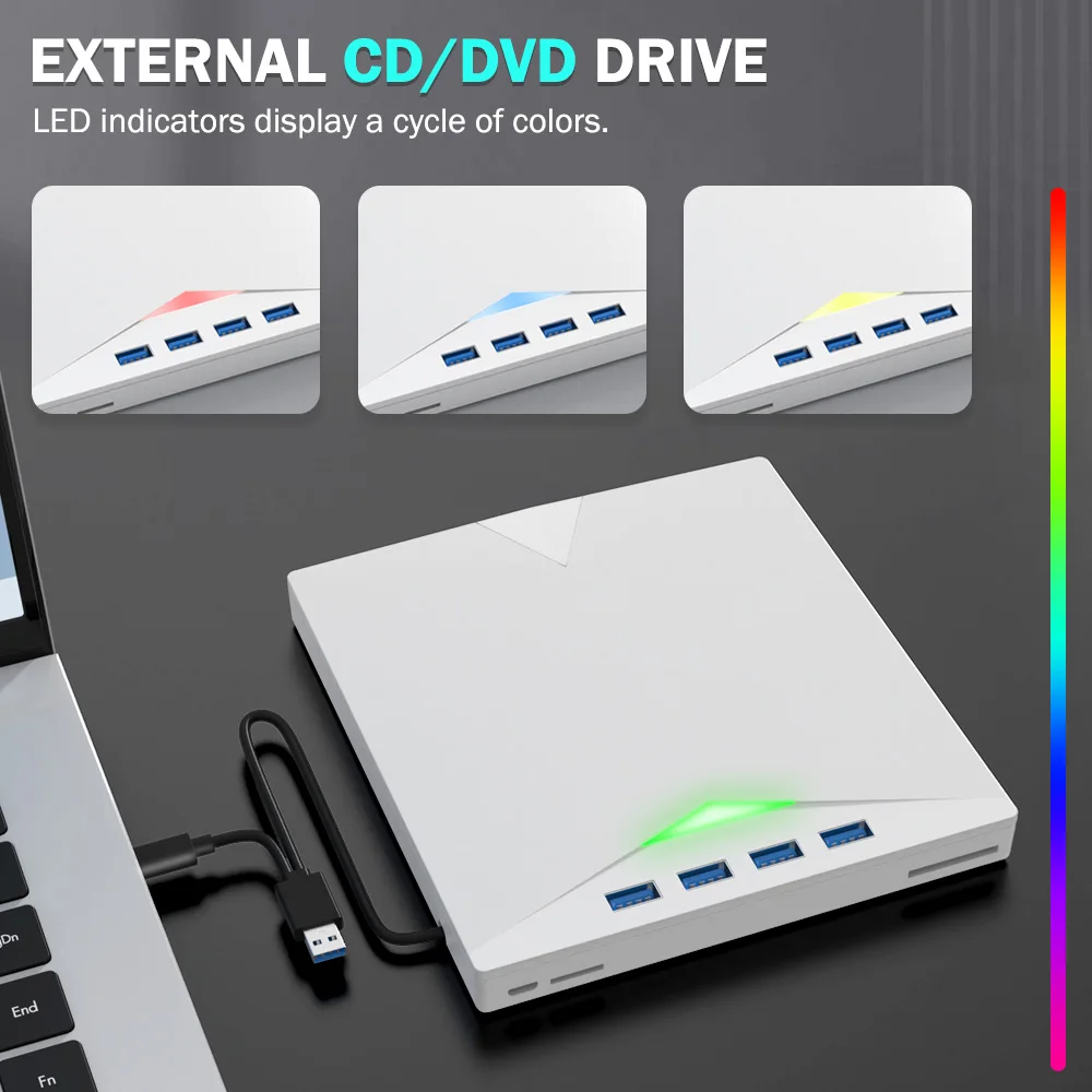 7-in-1 RGB Externes DVD-RW-Laufwerk USB 3.0 Typ C Schnittstelle DVD CD-Brenner Brenner Leser Player Optisches Laufwerk für Laptop Notebook
