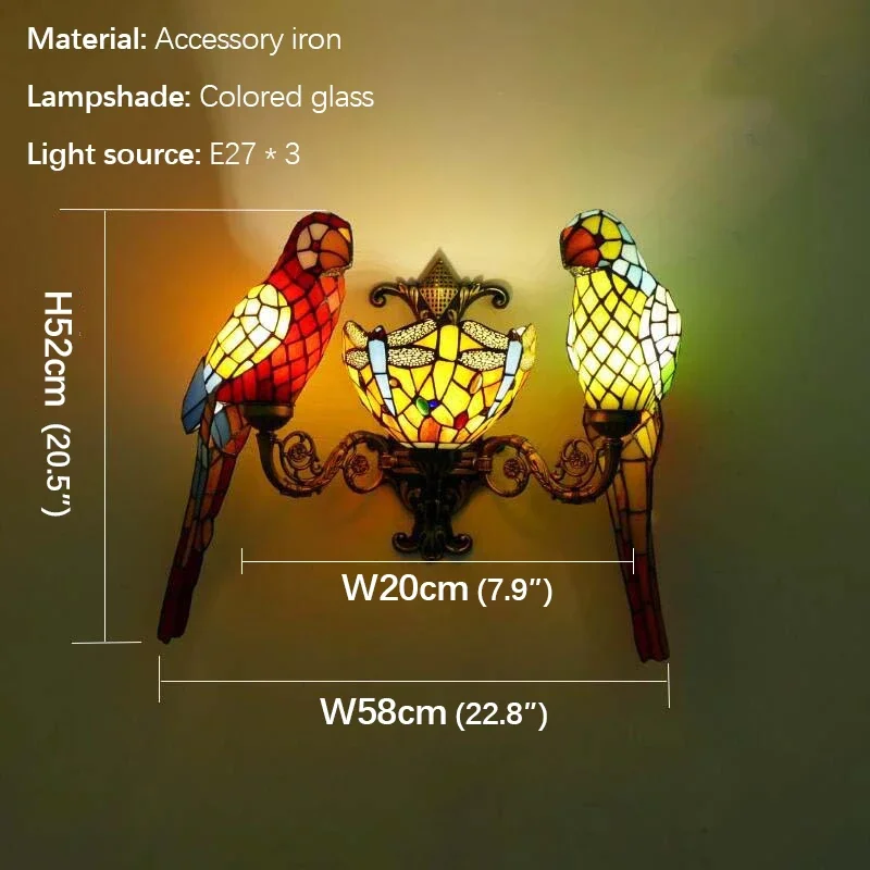 ULANI Tiffany parrot Wall Lamps American countryside Children's room Homestay Villa Hotel Stained Glass Animal Decoration Lamp