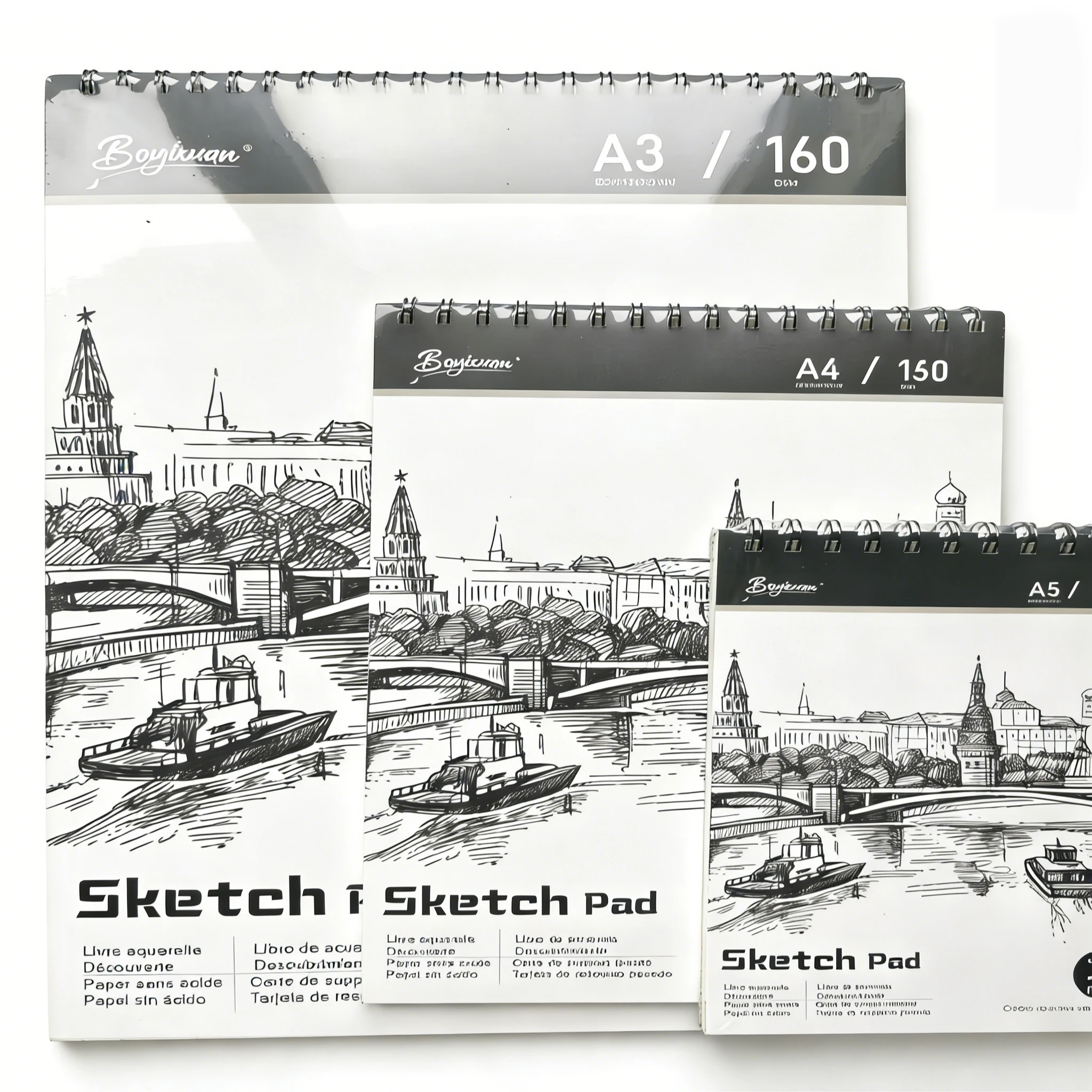 Cuaderno de Dibujo A3/A4/A5, Bloc de Dibujo con Encuadernación Espiral Superior, 24 Hojas de Papel para Dibujar y Escribir para Adultos, Pintura Artística