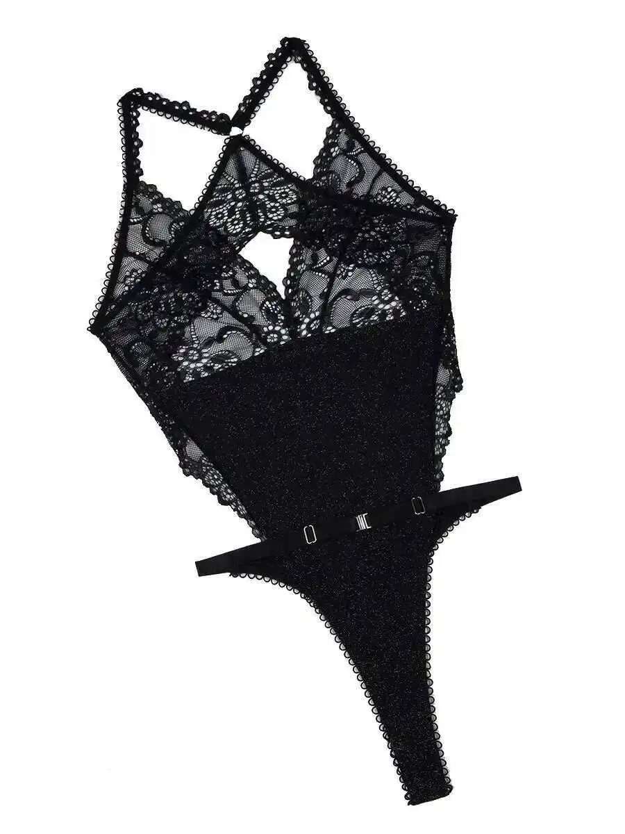 Fashionable Lace Transparent Bodysuits Backless Deep V Suspenders Sleeveless Sexy Bodysuits Charming Elegant Thin Casual FZ1L