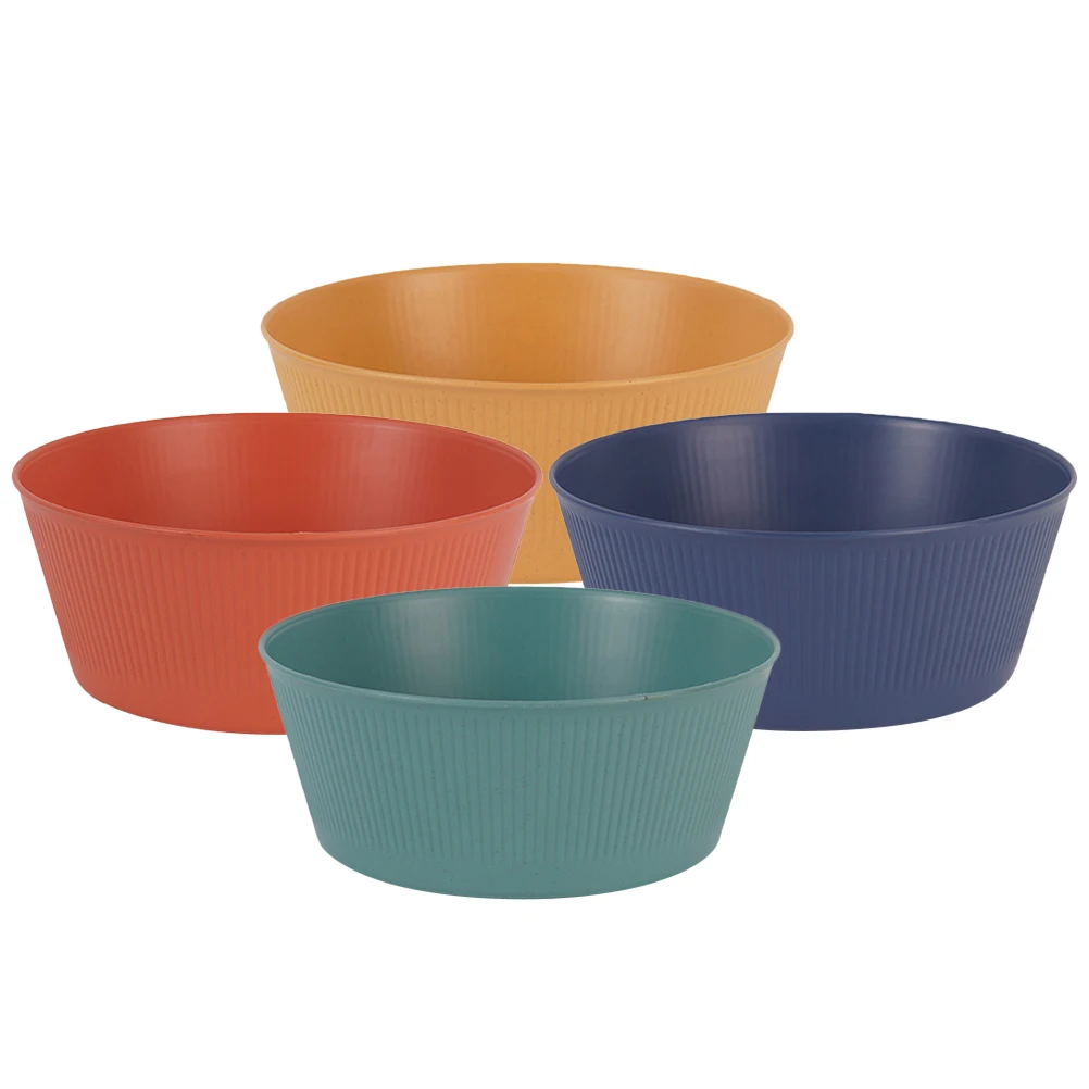 

4 Pcs 20cm Plastic Rice Bowls Reusable Ramen Fruit Bowl Set Yellow Blue Household