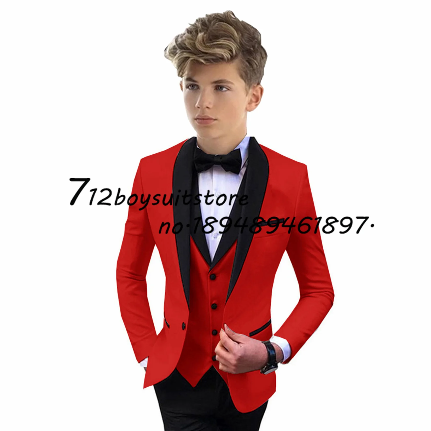 Suit for Kids Wedding Tuxedo Boys Jacket Pants Vest 3-Piece Set Shawl Collar Fashion Clothes Child Slim Fit Blazer Set