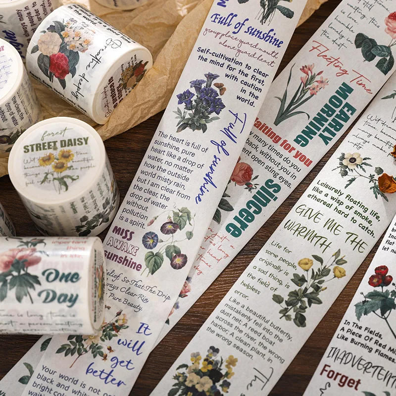 

1 рулон 4,5x500 см, винтажная лента васи с ботанической иллюстрацией, ручная роспись, цветочный дизайн для журнала, скрапбукинга