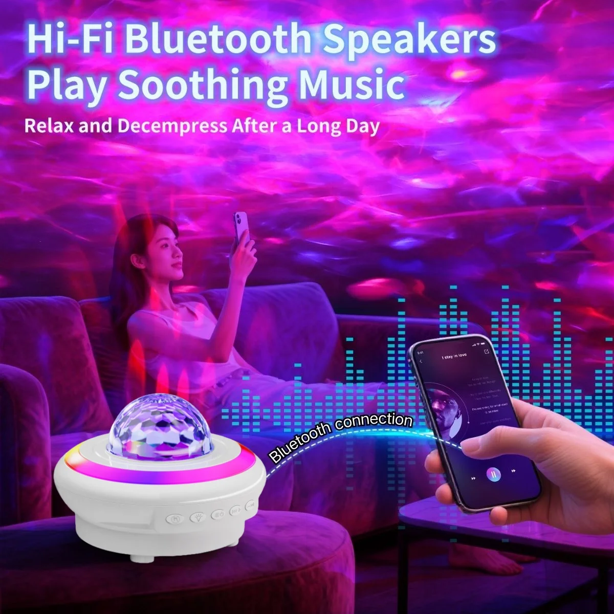 1 шт. красочный лазерный Bluetooth-динамик атмосферный свет, пульт дистанционного управления можно подключить к Bluetooth, создание атмосферы