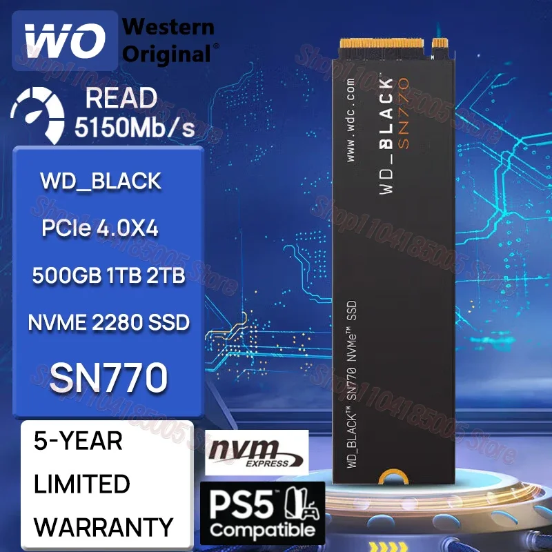 

FOR Western Dragon WD_BLACK SN770 2280 PCIe Gen4.0x4 SSD 1TB 2TB M.2 NVMe Solid State Drives for Gaming Computer Laptop PS5