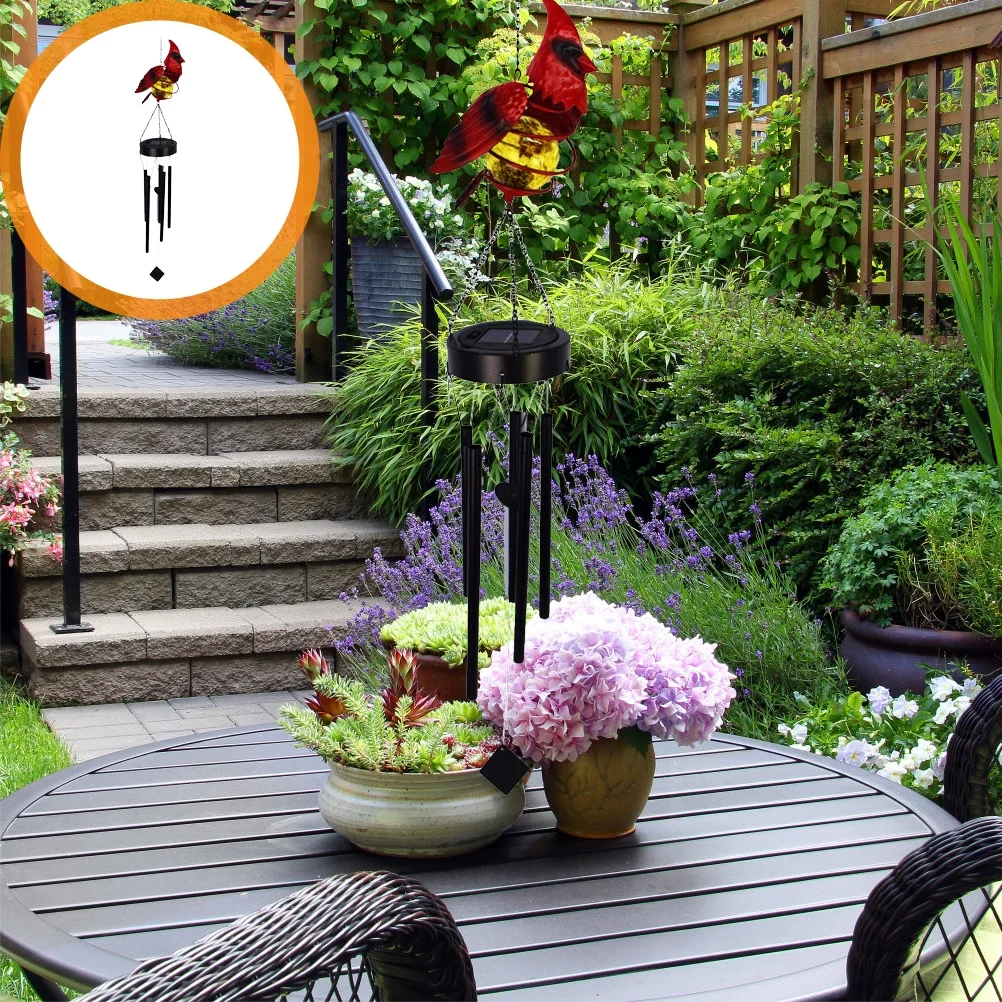 

Red Bird Wind Chime Lamp Outdoor Pendant Light Cardinal Chimes Solar Lights for Outdoors