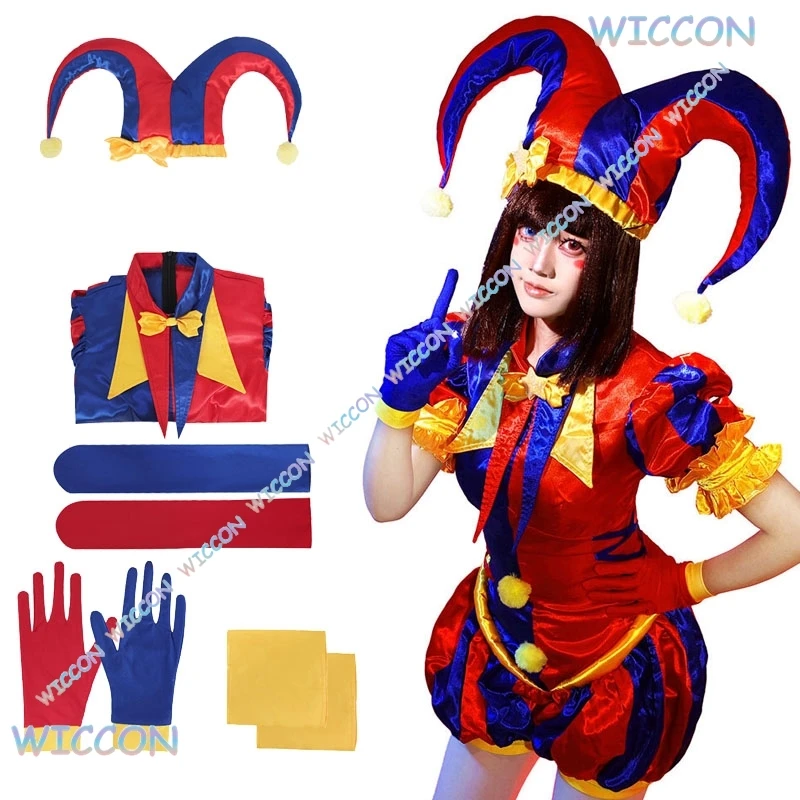 

Onesie Complete Carnival Circus Clown Cosplay Costume wig Halloween Cute Scary Pommni Clothes Hat Cartoon Unisex Costume Wig