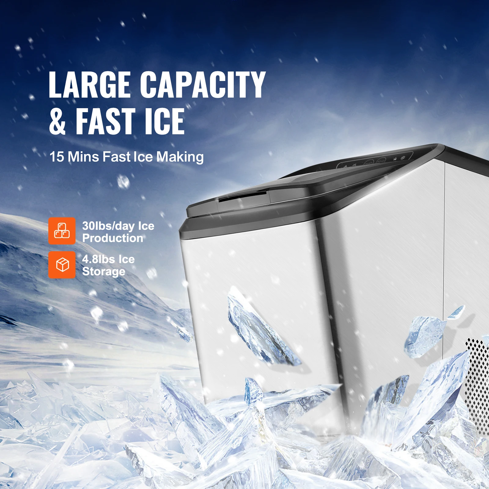 VEVOR 30lbs/24H Countertop Ice Maker Auto Self-Cleaning Portable Ice Maker with Ice Scoop Basket and Drainpipe