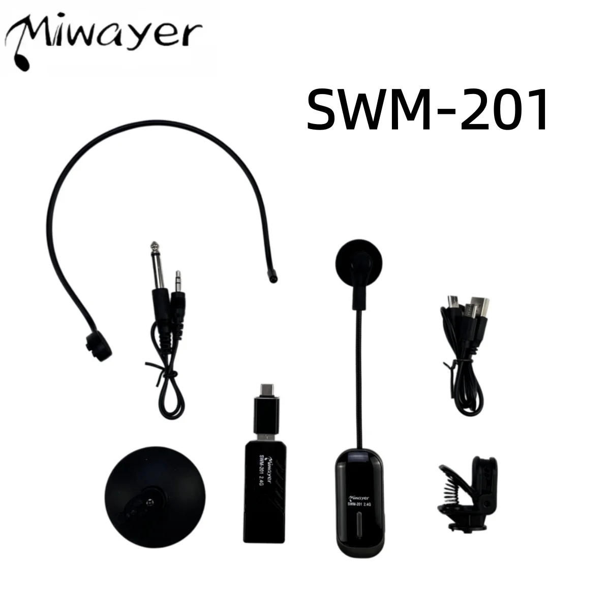 

Miwayer SWM-201 2.4G Wireless Saxophone Microphone, 3-in-1 Clip-on Pickup Mic for Stage Live Performance 30m