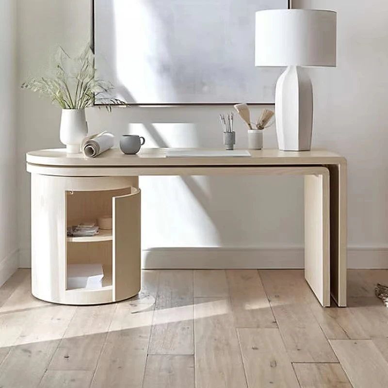 Corner Office Computer Solid Wood Study Desk Custom Whitewashed Ash Rotating Large Desk with Storage Vanity Desk