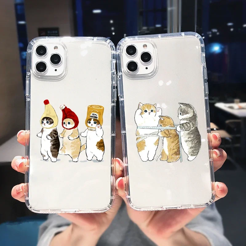 Funny Cartoon Cat Phone Case For iPhone 11 12 Pro Max 13 XR XS X 8 7 SE 15 14Plus Cute Animal Pattern Clear Soft TPU Cover Shell