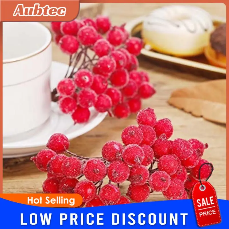 40pcs Christmas Foam  Mini Artificial Berry Vivid Red Holly Berry Fake Berry Frosted Fruit Decor Table Household Decoration