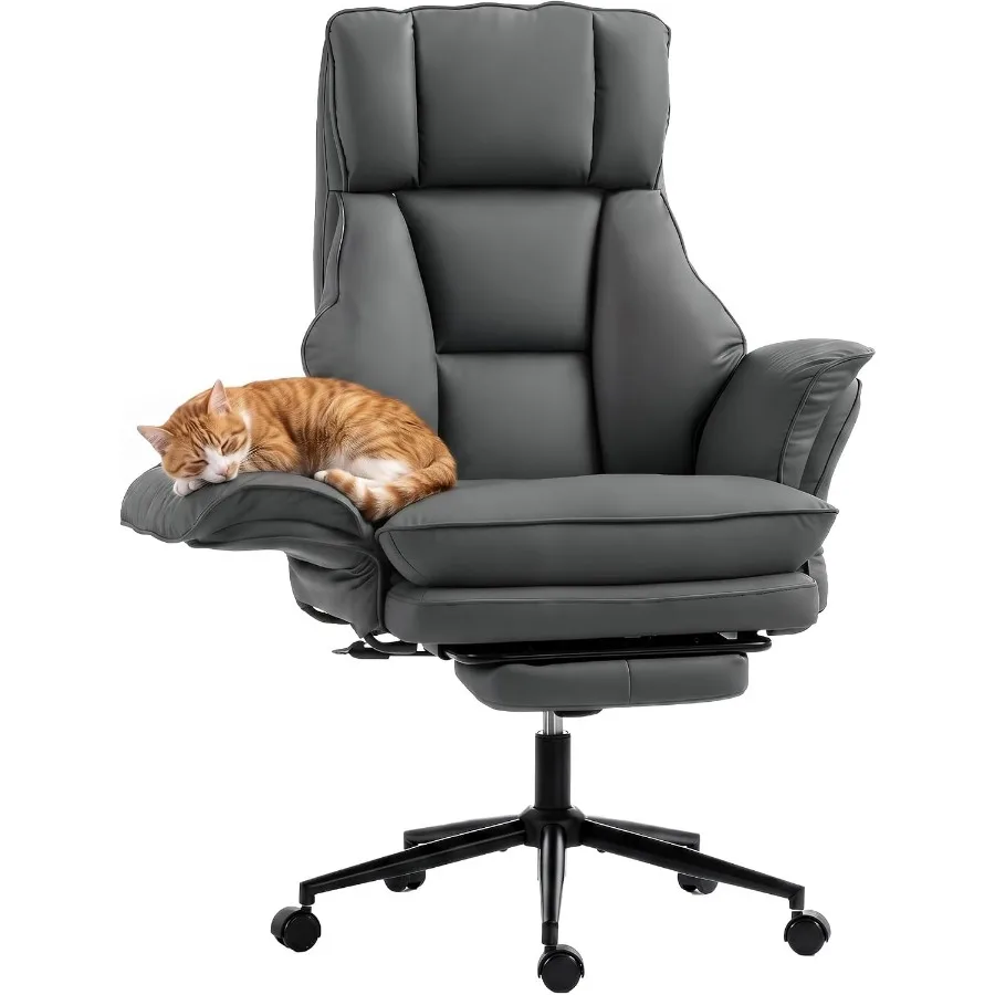 Cross Legged Office Chair Comfy with Foot Rest Flip-up Armrests Gray