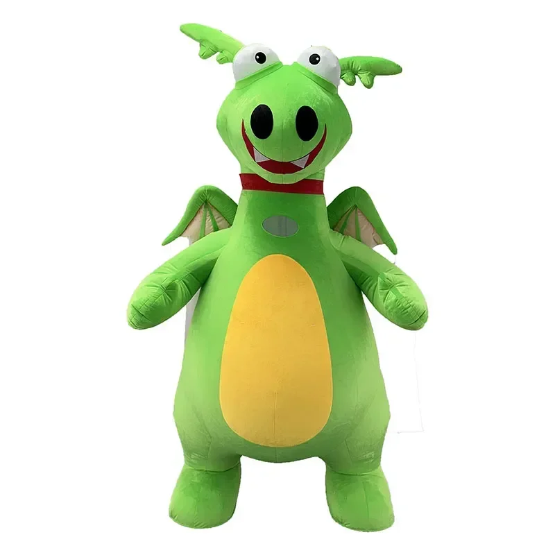 

Green Realistic Inflatable Gait Dinosaur Costume Adult Full Body Walking Blow Up Furry Mascot Suit for Costume Holiday Party