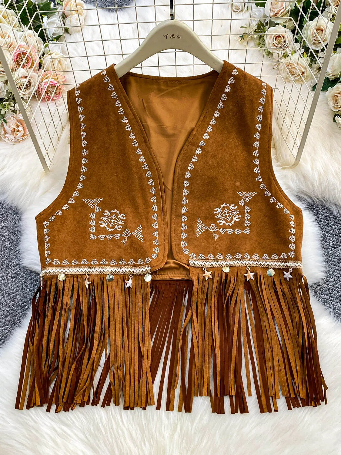 

Ele V-Ne бархатный тюнер с вышивкой из кожи оленя, женский осенне-зимний свободный топ с кисточками для похудения, топ для поездок на работу