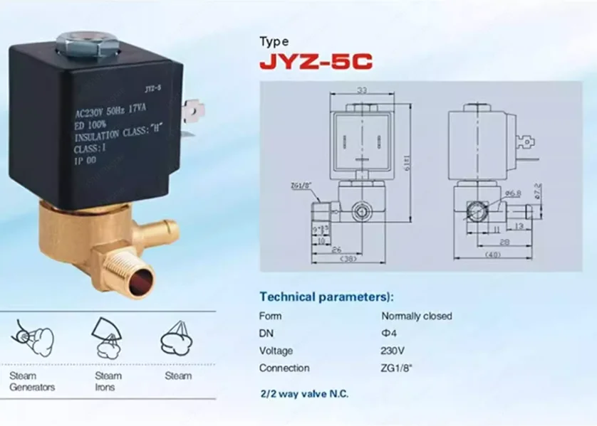 Solenoid Valve JYZ-5 Cleaning Ironing Machine Solenoid Valve Accessories Two Position Two Normally Closed Steam Solenoid Valve