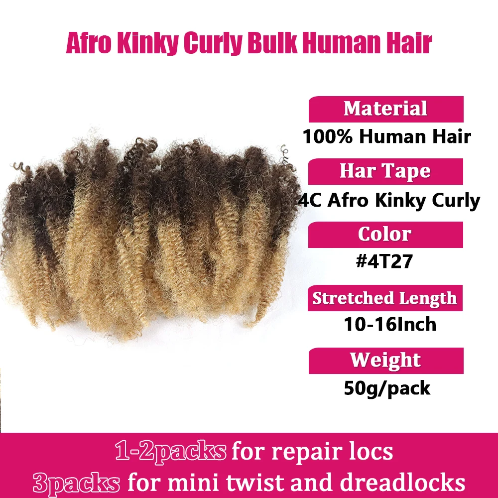 50 جرام الأفرو غريب مجعد السائبة وصلات شعر بشرية لتضفير الشعر أومبير شقراء لا لحمة أقفال شعر ريمي لضفائر الكروشيه